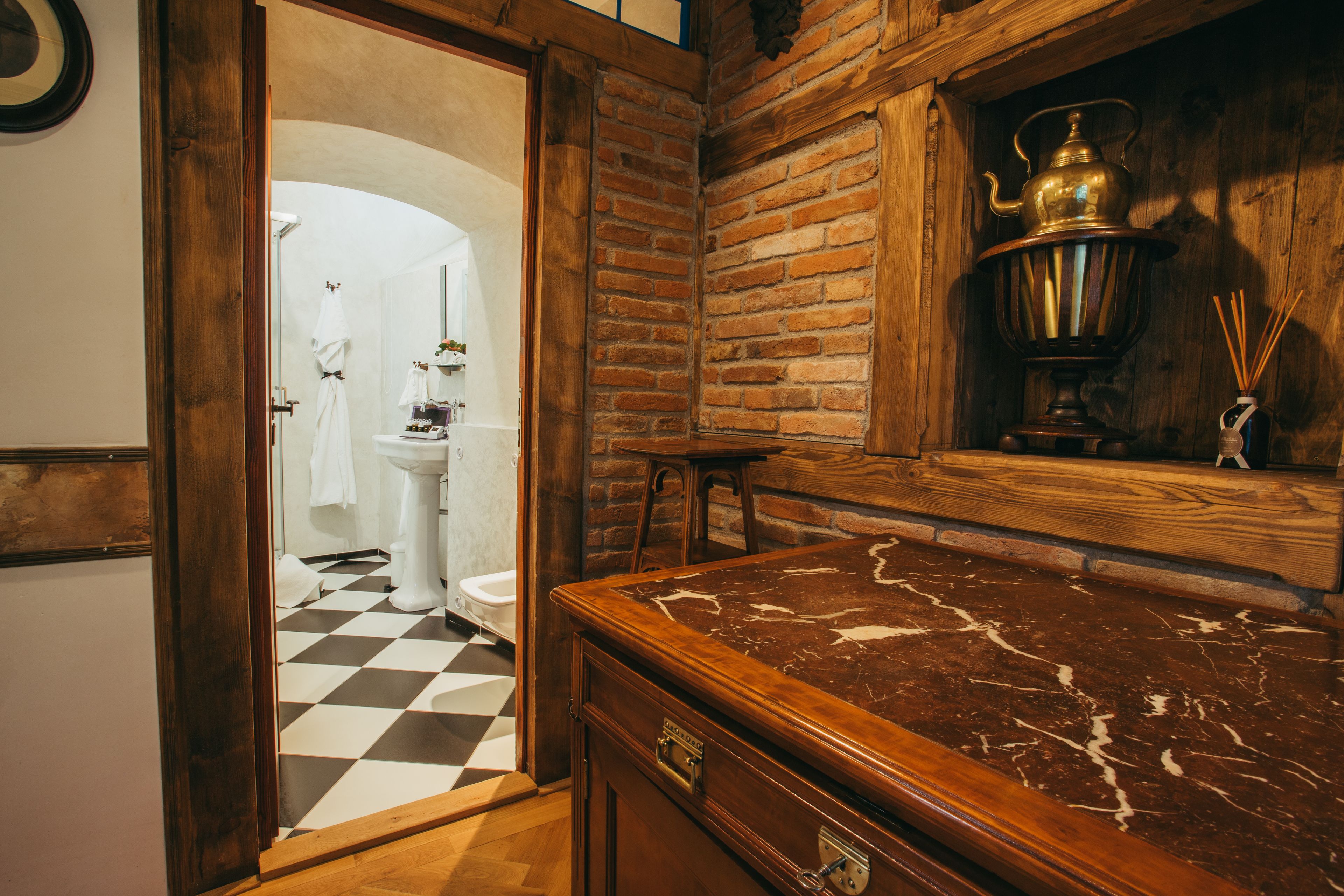 galeria art nouveau | bathroom | shower, designer toiletries, hair dryer, bathrobes