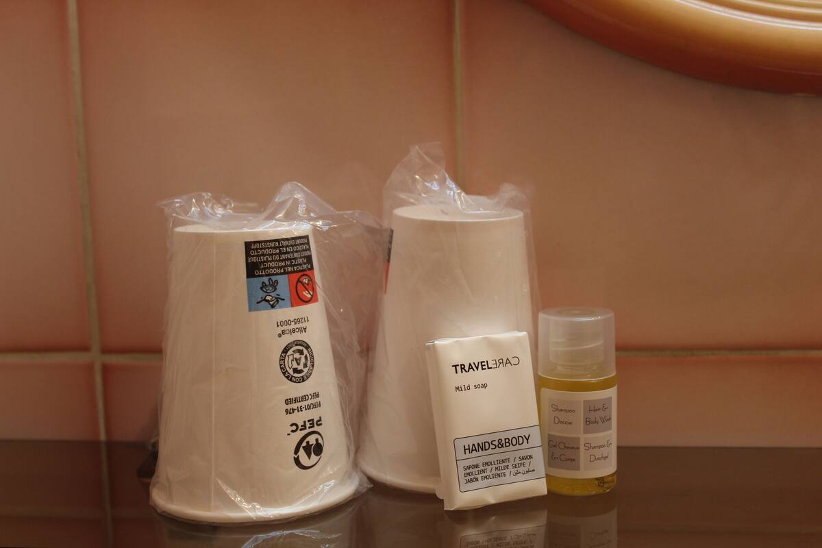 shower, free toiletries, hair dryer, soap