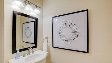 Shower, hair dryer, shampoo