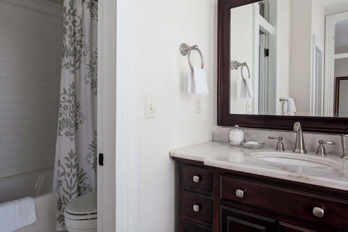 Shower, hair dryer, shampoo