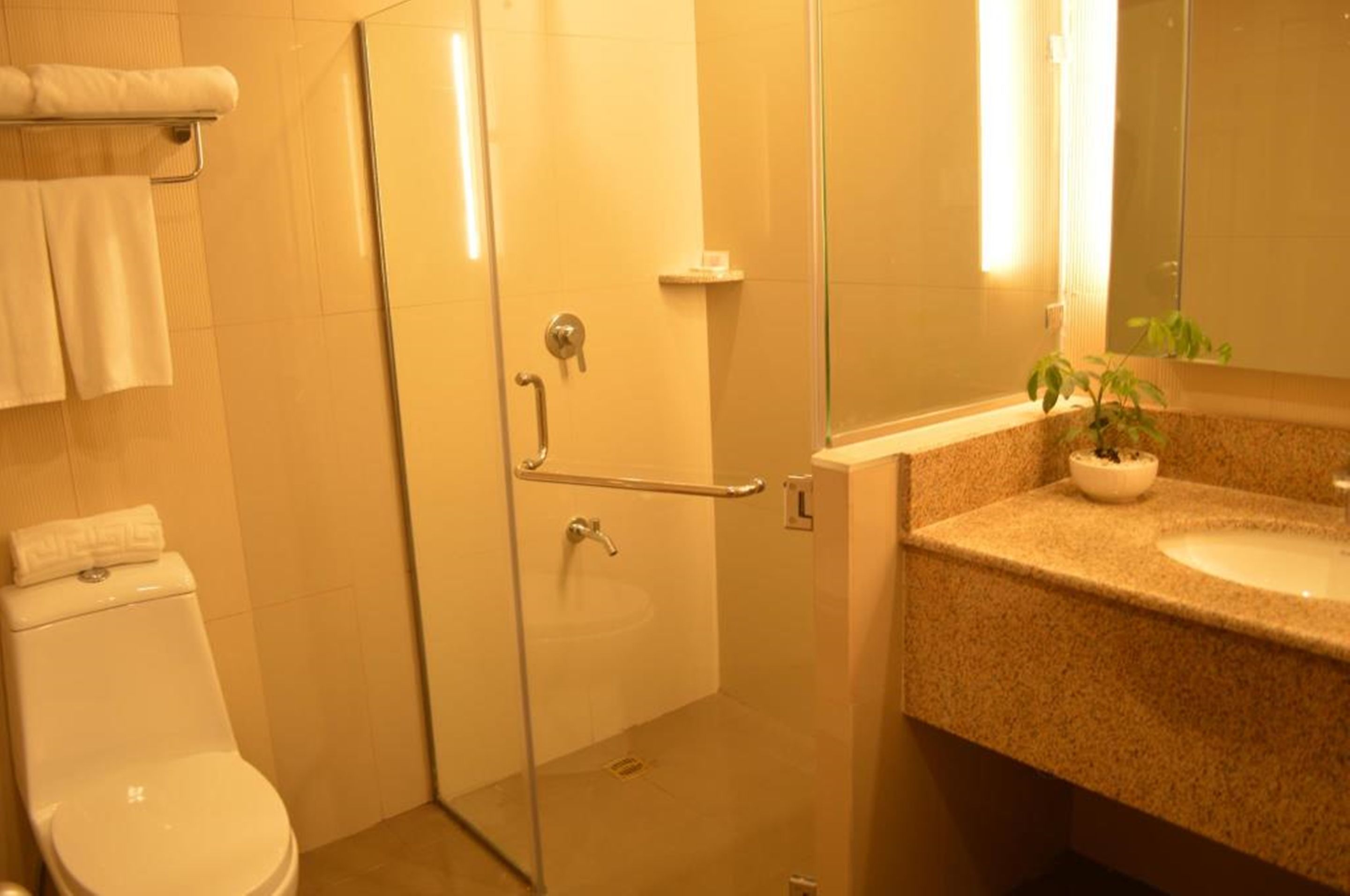 Shower, free toiletries, towels