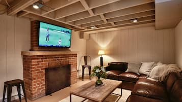 TV, fireplace, DVD player, table football