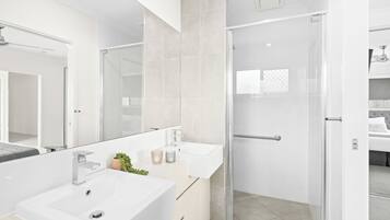 Shower, free toiletries, hair dryer, towels