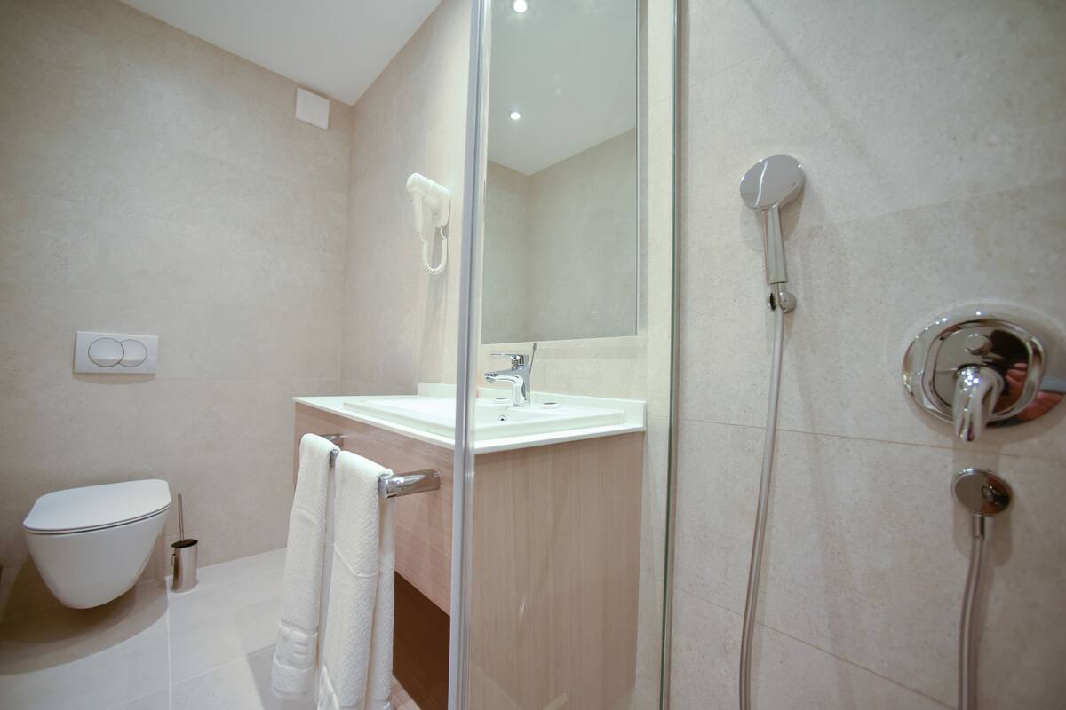 Basic Apartment, 1 Queen Bed, Accessible, Non Smoking | Bathroom | Shower, free toiletries, hair dryer, slippers