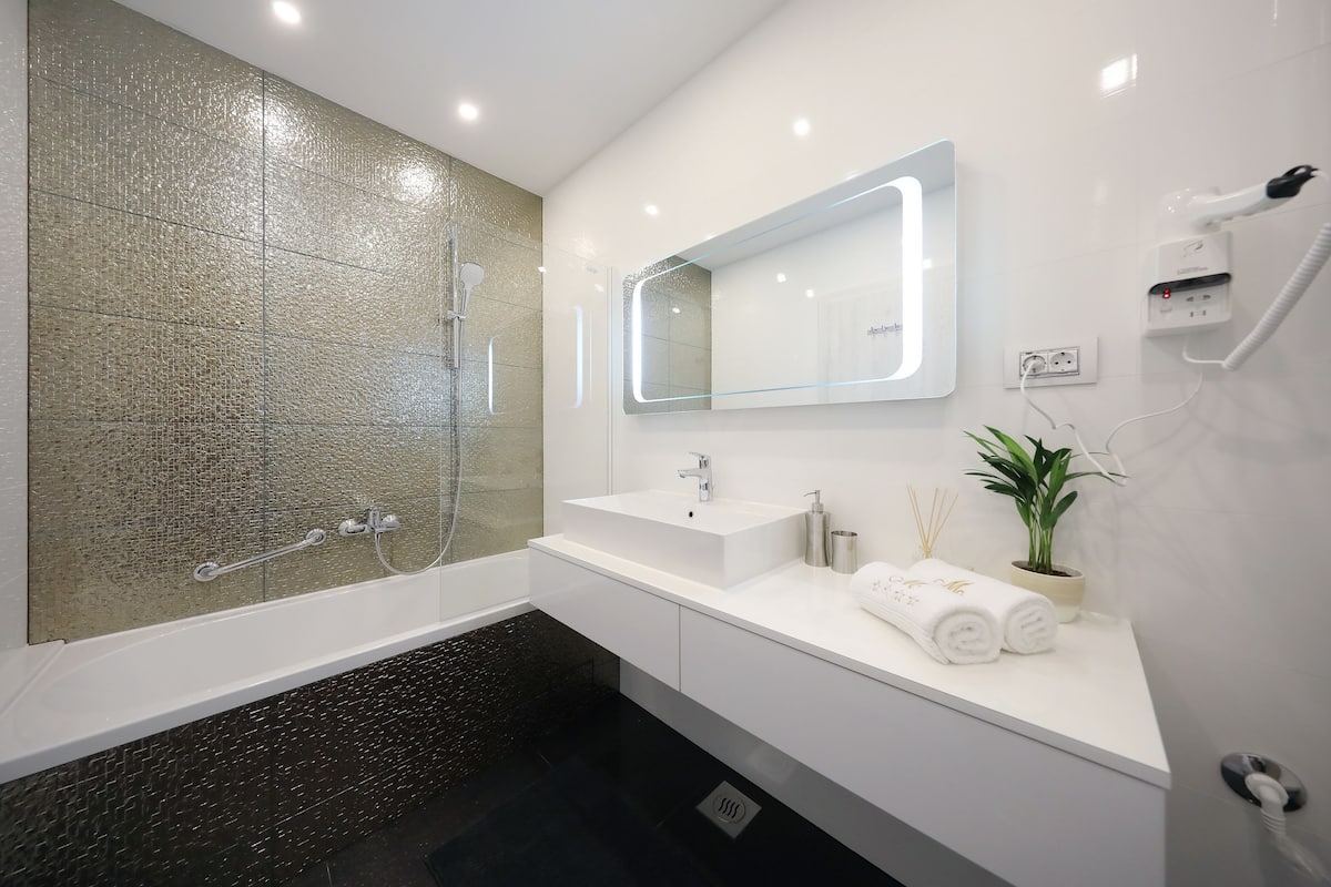 free toiletries, hair dryer, towels, soap