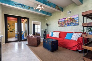TV, DVD player, books, offices