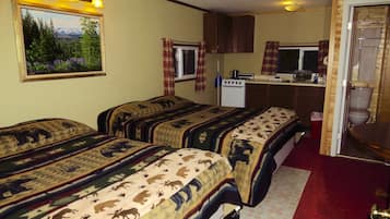 1 bedroom, travel crib, bed sheets