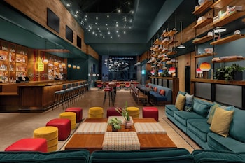 Breakfast, lunch, dinner served; American cuisine  at Moxy NYC Downtown