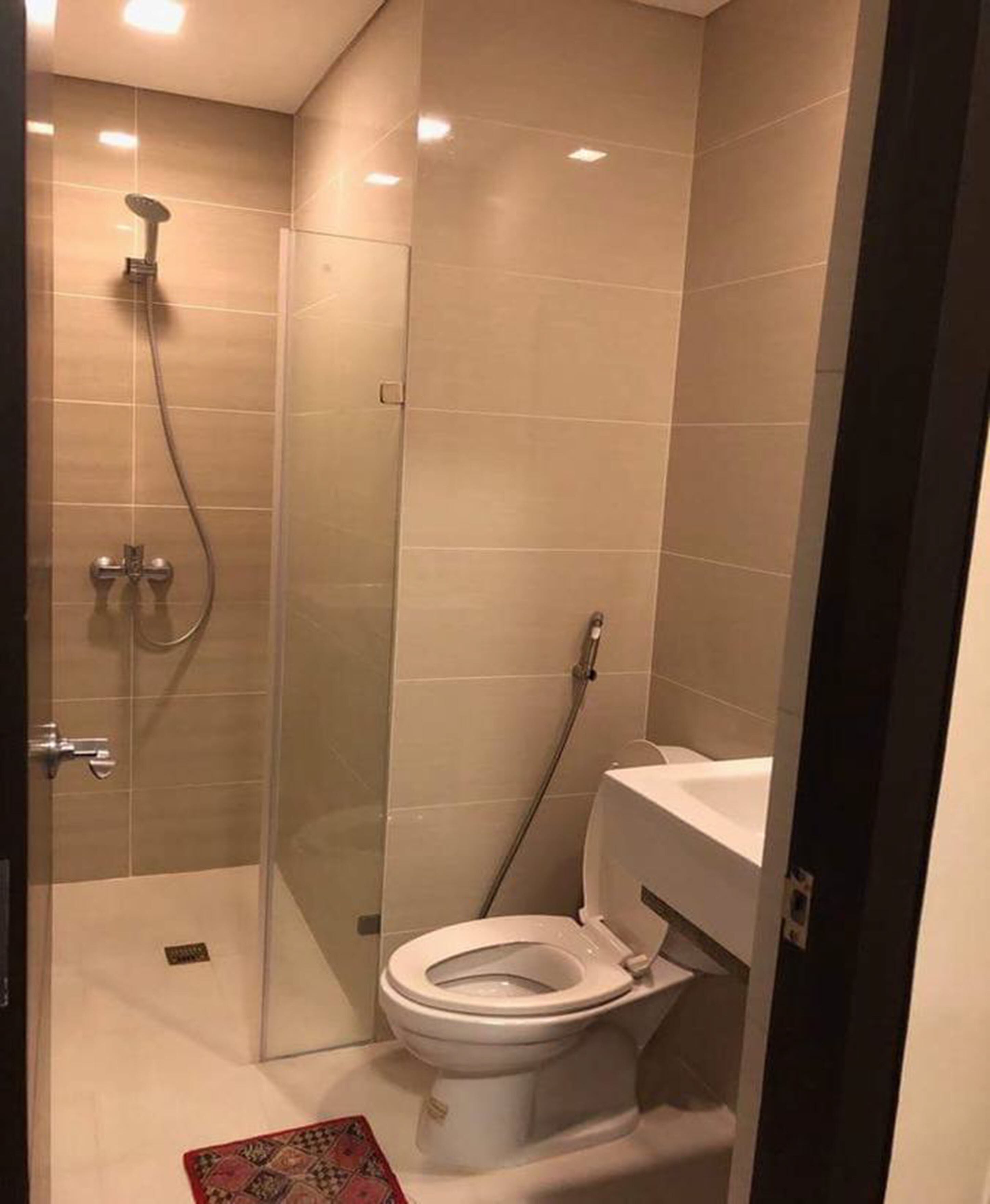 Shower, free toiletries, towels, shampoo