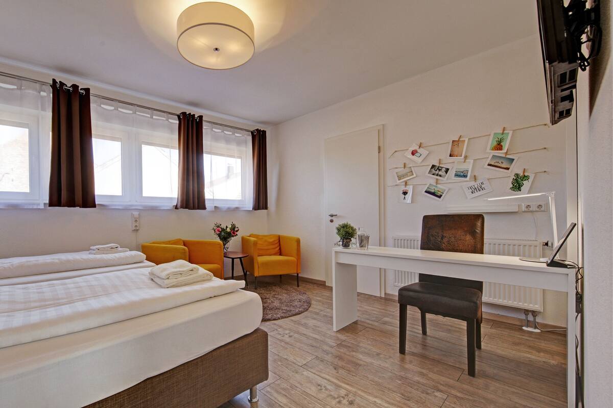 1 bedroom, hypo-allergenic bedding, individually decorated, desk