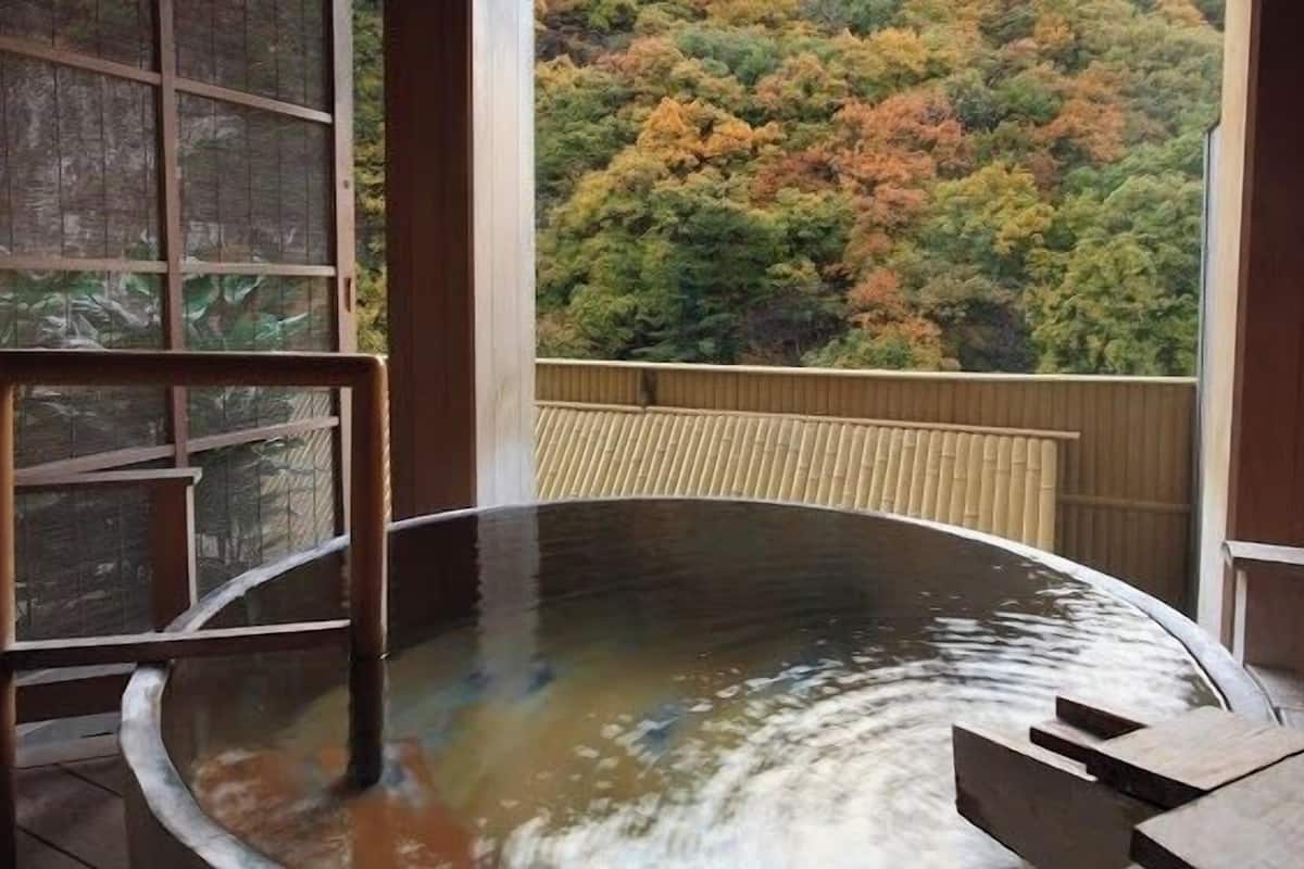 A room with a glass table, a chair, and a view of a forest.
