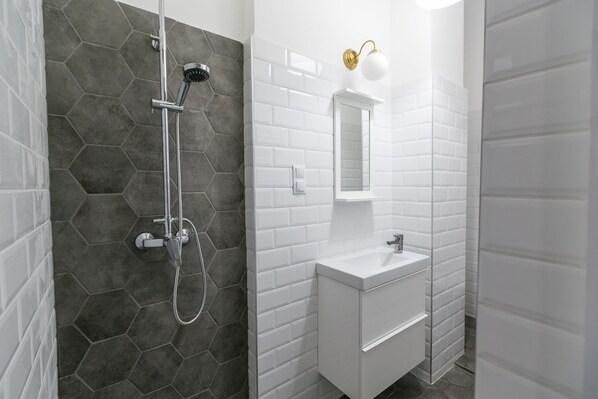 Studio Ville, 1 lit double | Salle de bain | Douche, serviettes fournies