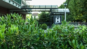 Ingresso di un ospedale, con un cartello che lo identifica come tale.