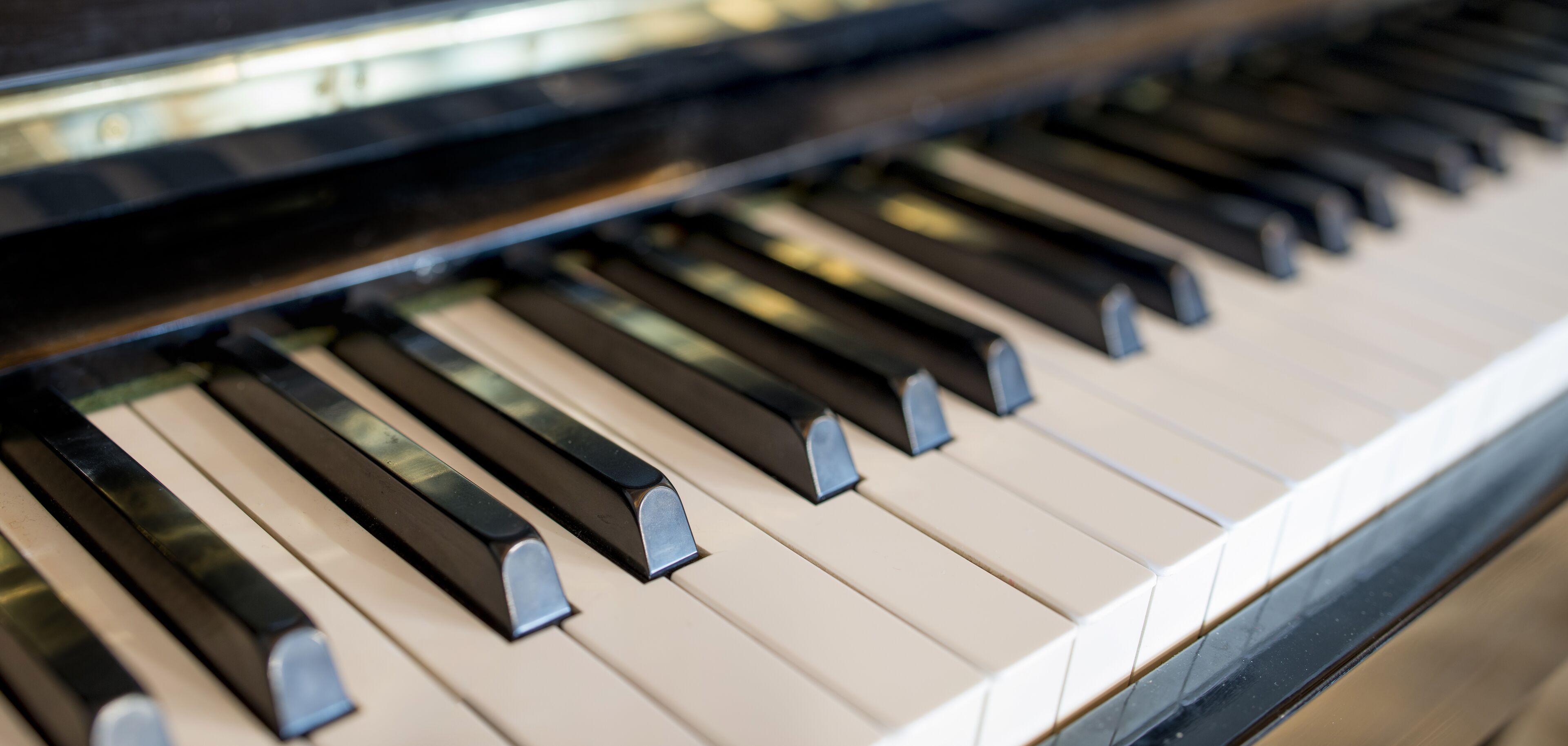 A close-up of a piano keyboard.