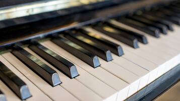 A close-up of a piano keyboard.