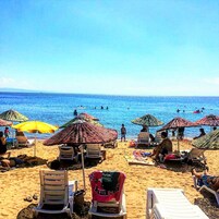 Private beach, sun loungers, beach umbrellas