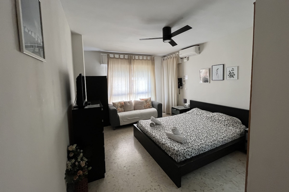 Eenvoudige suite, privébadkamer | Donzen dekbedden, een strijkplank/strijkijzer, gratis wifi, beddengoed