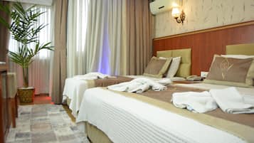 Free minibar items, in-room safe, desk, blackout drapes