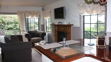 Smart TV, fireplace, stereo