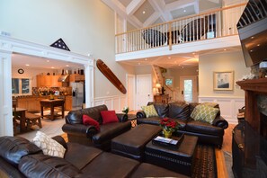 Smart TV, fireplace, DVD player, foosball