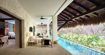 Hotel room view looking out at Chable Maroma