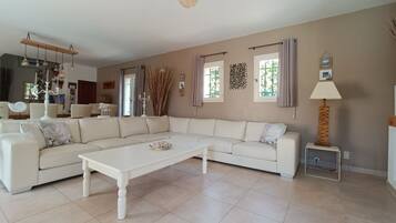 Télévision, cheminée, lecteur de DVD, table de tennis de table