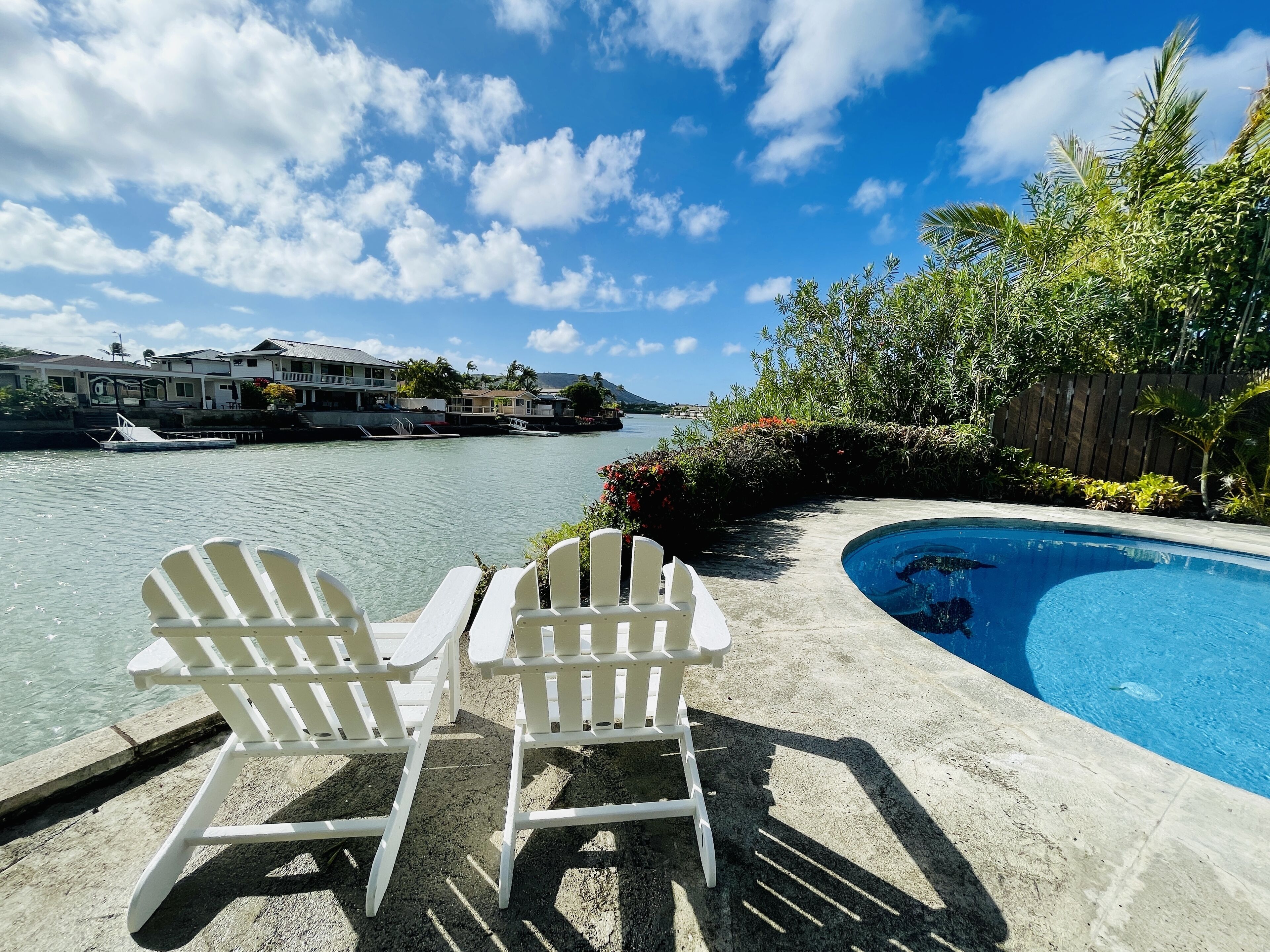 Hawaiian Waterfront Home with Private Swimming Pool and Mountain Views