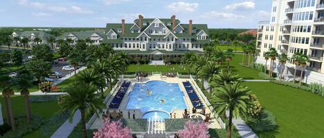 Outdoor pool, pool umbrellas