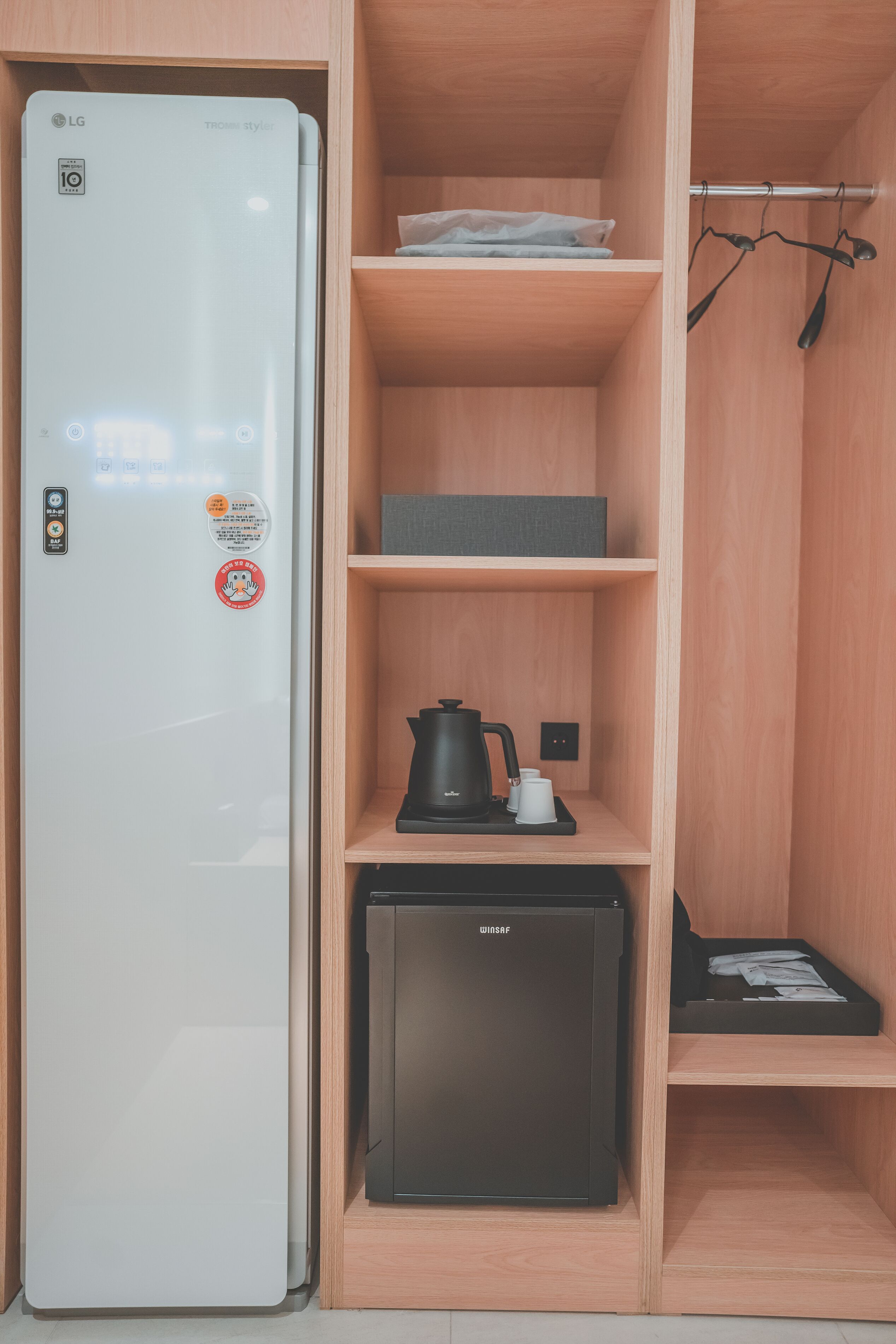 Premium bedding, memory-foam beds, laptop workspace, blackout curtains