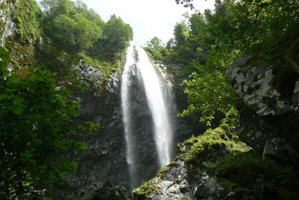 A waterfall surrounded by lush greenery and rocky cliffs. - Villa des Familles - La Bétulaie - quiet in La Bourboule (La Bourboule)