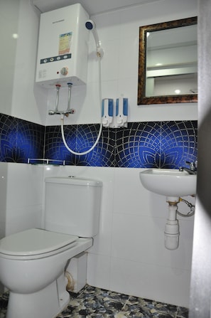 Ducha, artículos de tocador gratuitos, secador de pelo, pantuflas
