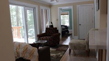 TV, fireplace, DVD player, books