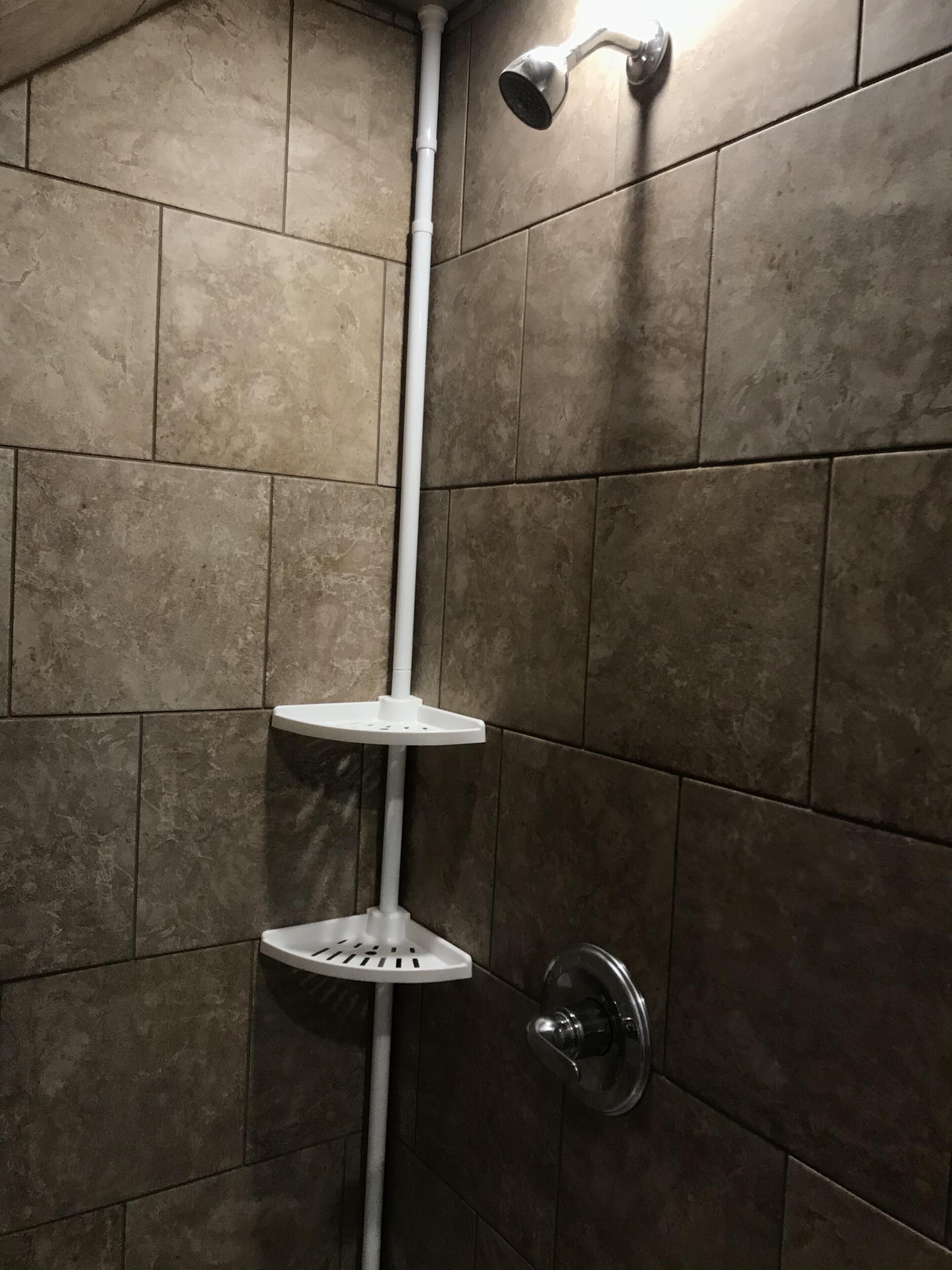 Combined shower/bathtub, hair dryer, towels, soap