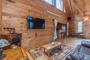 Smart TV, fireplace, DVD player, foosball