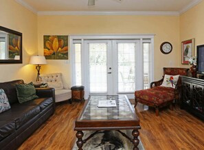 28-inch flat-screen TV with cable channels, TV, DVD player