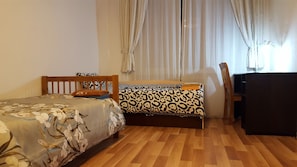 2 bedrooms, desk, soundproofing, iron/ironing board