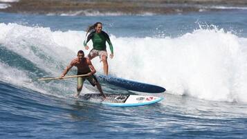 A person surfing on a wave with a surfboard.