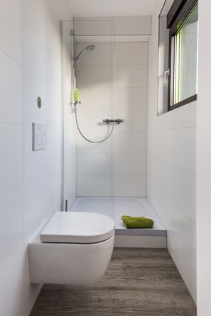 Douche, douche à « effet pluie », articles de toilette gratuits
