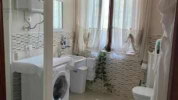 Shower, free toiletries, hair dryer, bathrobes