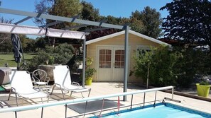 Outdoor pool, sun loungers