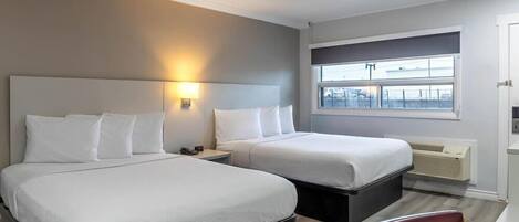 Desk, blackout drapes, soundproofing, iron/ironing board