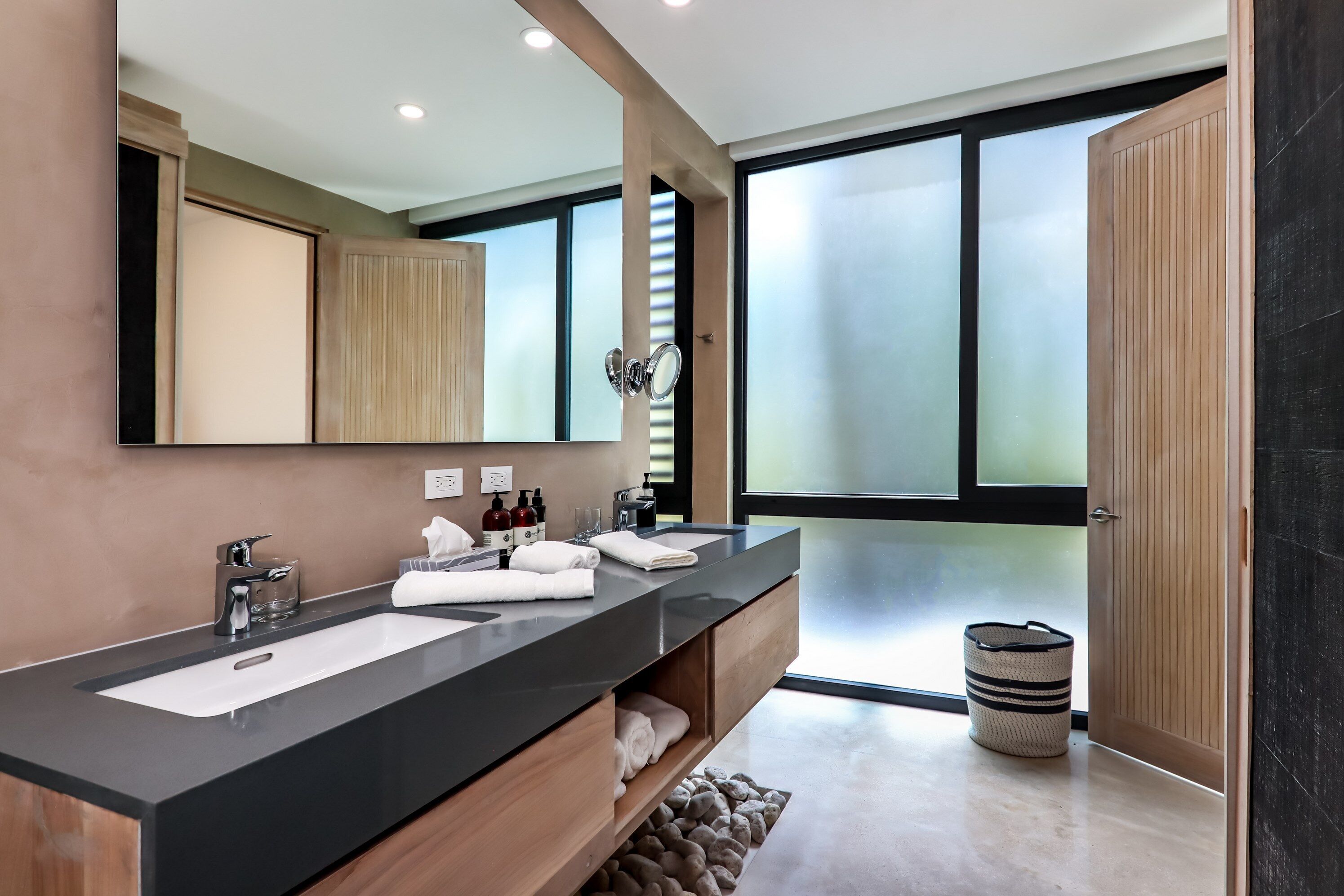 luxury villa, private pool, ocean view | bathroom | shower, rainfall showerhead, designer toiletries, hair dryer