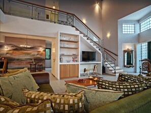 Panoramic Villa, 3 Bedrooms | Living room | Flat-screen TV, fireplace - Halepa Hill (Rethymno)