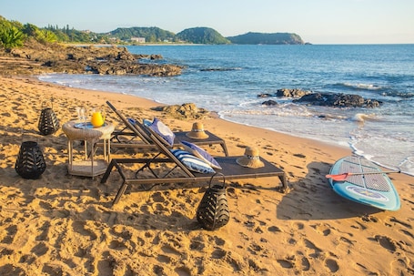 On the beach, white sand