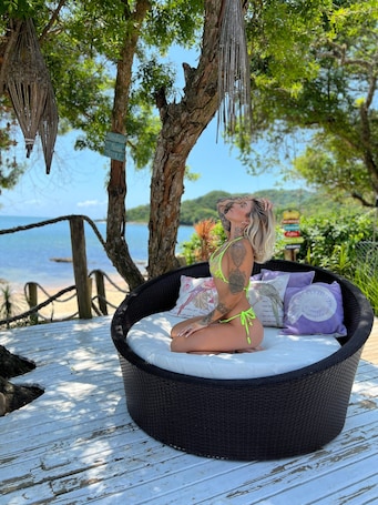 On the beach, white sand