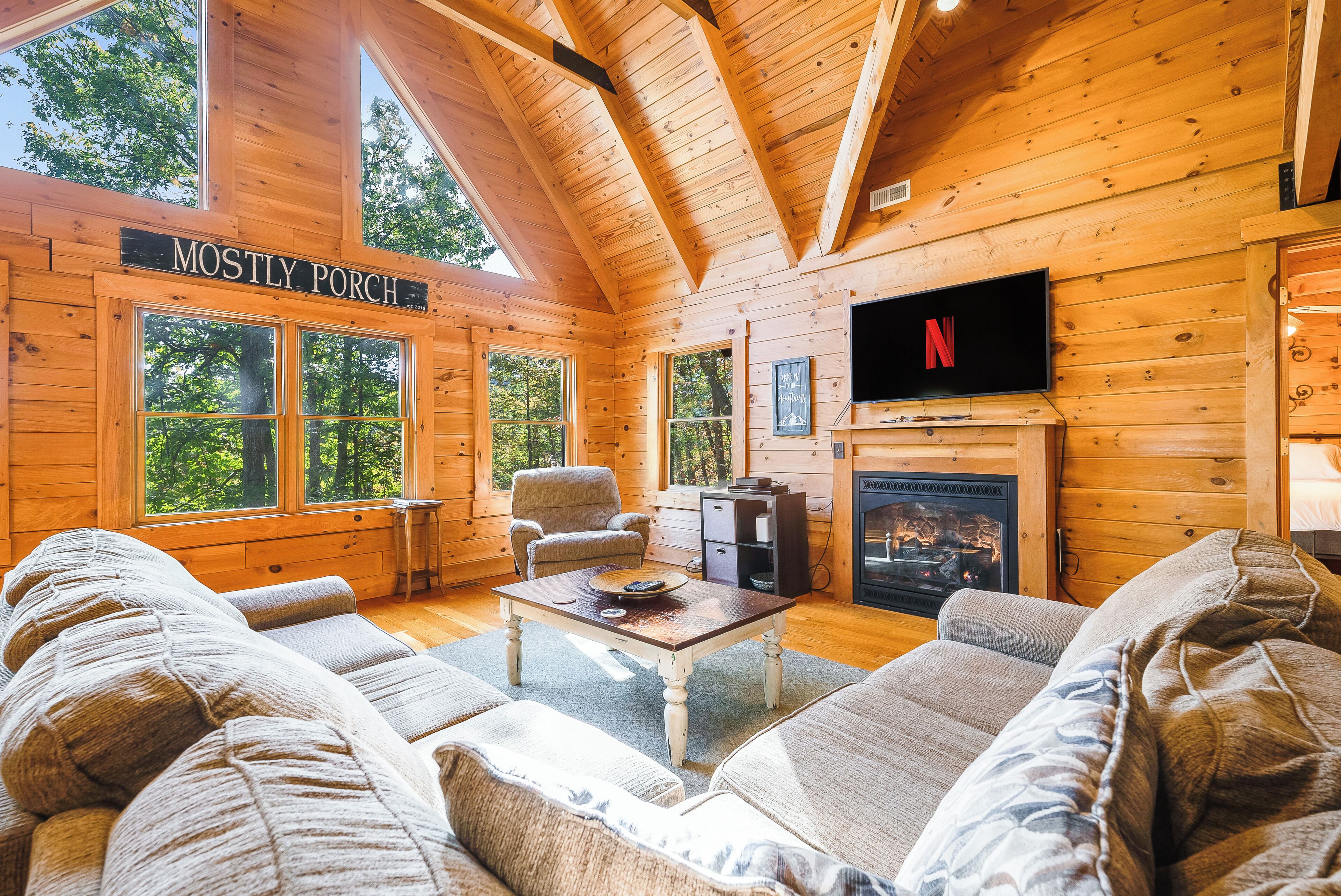 Smart TV, fireplace, DVD player, toys