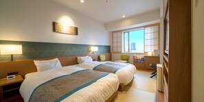 Twin kamer, niet-roken (Modern Japanese-Style) | Een bureau, een laptopwerkplek, gratis wifi, beddengoed