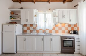 Fridge, oven, stovetop, coffee/tea maker