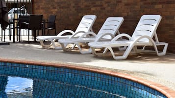 Outdoor pool, open 7 AM to 9 PM, sun loungers