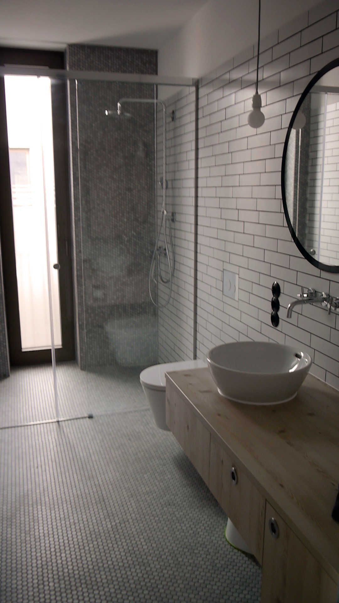 Shower, hair dryer, towels, toilet paper